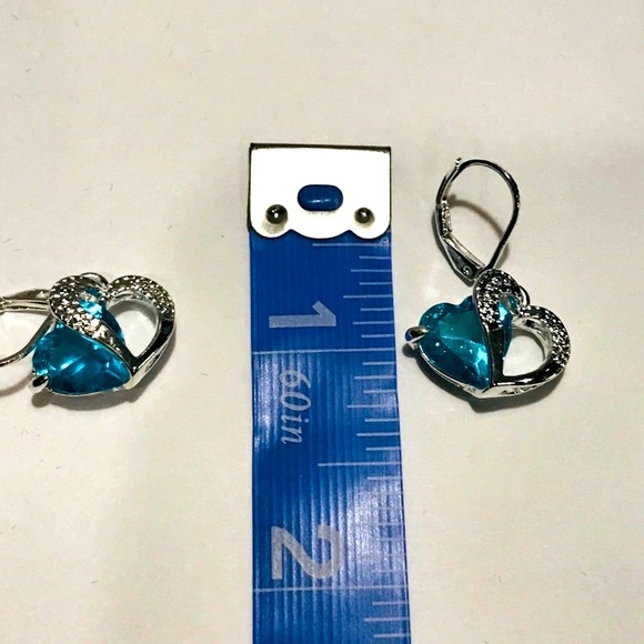 Aquamarine Topaz White Gold Filled Set
Double Heart Necklace & Earrings, + - Picture 4 of 9